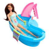 Boneca Barbie Com Piscina Glam Morena Mattel Hrj75