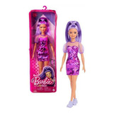 Boneca Barbie Fashionista Cabelo Roxo E Vestido