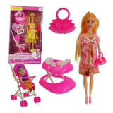 Boneca Barbie Grávida E Família Bebê Carrinho Genérico