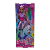 Boneca Barbie Um Toque De Mágica Cabelo Roxo - Mattel Hlc34
