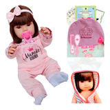 Boneca Bebê Reborn Baby Mamãe Reborn Cabelos Castanhos + Enxoval Completo 28 Itens