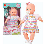 Boneca Bebezinho Vestido Listras Coloridas Estrela 49cm