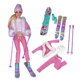 Boneca Esquiadora Fashion Neve Com Acessórios Tipo Barbie