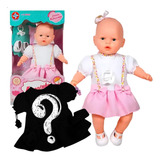 Boneca Nenezinho Vestido Rosa E Branco Estrela 44cm