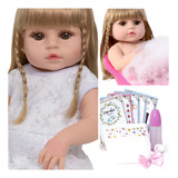 Boneca Reborn Loira Princesa Cabelo Longo Com Chupeta Itens