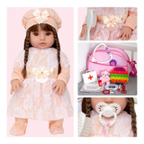 Boneca Susi Realista Roupa Salmão Linda + Enxoval Itens Luxo