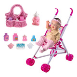 Boneca Tipo Reborn Bebê Menina +carrinho E Bolsa Maternidade