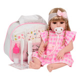 Boneca Tipo Reborn Bebê Valentina Vestido Xadrez Completa