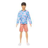 Boneco Barbie Ken Fashionistas 219 Mestiço Camisa Rosa Azul Shorts Laranja Hrh24 Mattel