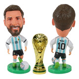 Boneco Miniatura Messi Argentina Com A Taça Copa Do Mundo