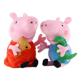 Bonecos Peppa Pig E George Pig Pelúcias Antialérgica 20cm Cor Rosa