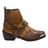 Bota Country Masculino Couro Legitimo Cano Curto Bico Fico