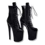 Bota Preta Verniz Salto 20cm P/ Pole Dance Profissional