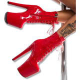 Bota Vermelha Verniz Salto 20cm P/ Pole Dance Profissional