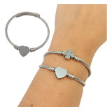 Bracelete Pulseira Feminina De Aço Inox Prata Ajustável