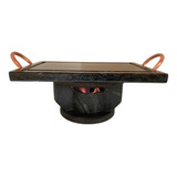 Bras Art Retangular Fondue De Pedra Kit Chapa Com Fogareiro 37x25 Surper Grande