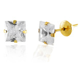 Brinco Carre 5mm Ouro 18k Zircônia Solitário 5,00mm Adulto