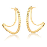 Brinco Curvo Com Elos Lisos E Trabalhados Banhado Ouro 18 K