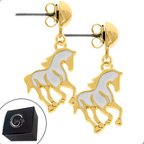Brincos Feminino Pingente Cavalo Branco Banhado Semijoia