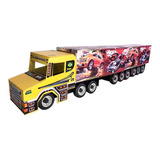 Brinquedo Caminhão Madeira Baú Grande De 9 Eixos Promoção
