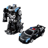 Brinquedo Infantil Carrinho Luz E Som Polícia Que Vira Robô Cor Preto Personagem Super Robô