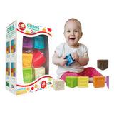 Brinquedo Mordedor Blocos Cubos Coloridos Para Bebê Empilhar Cor Colorido