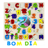 Brinquedo Pedagógico Relógio De Encaixe Alfanumérico Mdf
