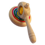 Brinquedo Pião Antigo Com Lançador Madeira Com Fieira Retrô