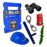 Brinquedo Policia Escudo Algema Binóculos Capacete Acessório