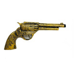 Brinquedo Revolver Dourado Envelhecido Função Sonora 27 Cm