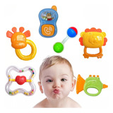 Brinquedos Para Bebê Kit 6 Chocalho Mordedor 1º Infância 