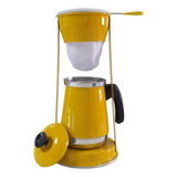 Bule Com Mancebo Coador De Cafe Colorido Retro Em Alumínio Cor Amarelo Pintinha