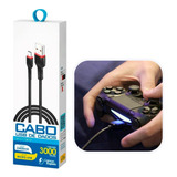 Cabo Controle Para Ps4 3 Metros Reforçado Carrega Rápido