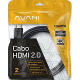Cabo Hdmi 2m 2.0 19 Pinos Ethernet 2 Metros 4k Ultra Hd 3d