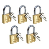Cadeado Pado 40mm Mesmo Segredo Caixa C/ 5 Unidades Cor Dourado