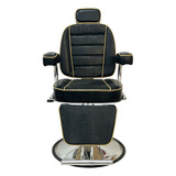 Cadeira De Cabeleireiro Bm Móveis Bm Móveis Poltrona Com Reclinador Com Costas Reclinável Com Base Redonda Cor Preto Croco/dourado