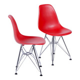 Cadeira De Jantar Boxbit Dkr Eames Polipropileno Base Cromada, Estrutura De Cor Vermelho, 2 Unidades