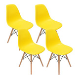 Cadeira De Jantar Henn Decorshop Charles Eames Dkr Eiffel, Estrutura De Cor Amarelo, 4 Unidades