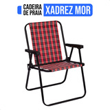 Cadeira De Praia Aço Xadrez Jardim Piscina Camping Portátil Mor Cor Vermelho Carmin