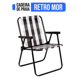 Cadeira De Praia Aço Xadrez Retro Jardim Piscina Camping Portátil Mor Cor Preto E Branco