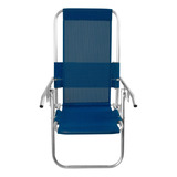 Cadeira De Praia Aluminio Reclinável Alta 5 Posições Cor Azul-marinho