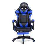 Cadeira Gamer Pctop Racer 1006 Gamer Ergonômica Preta E Azul Com Estofado De Couro Sintético