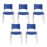 Cadeira Iso Comercial Azul Com Base Branca Kit Com 5