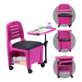 Cadeira Para Manicure Com Encosto Rebatível Mesa Removível Porta Objetos Lateral E Assento Anatômico Cirandinha Bari Dompel Rosa