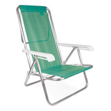 Cadeira Praia Aluminio Reforçada Reclinavel 8 Posiçoes Cor Verde
