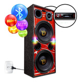 Caixa Ativa Residencial Bluetooth Led Strobo Voltimetro 800w Cor Preto/vermelho 110v/220v (bivolt)