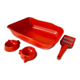 Caixa De Areia Gato Kit Higiênico Banheiro Gato Cor Vermelho