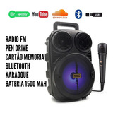 Caixa De Som Bluetooth C/ Microfone Usb Fm Aux Radio Amplifi Cor Preto