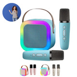 Caixa De Som Karaokê Sem Fio Infantil 2 Microfones Led Usb