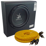 Caixa Mini Slim Sub 8'' Amplificada Corzus 200 Rms Mono + Cabo Rca 5 Metros Injetado Tnt Full